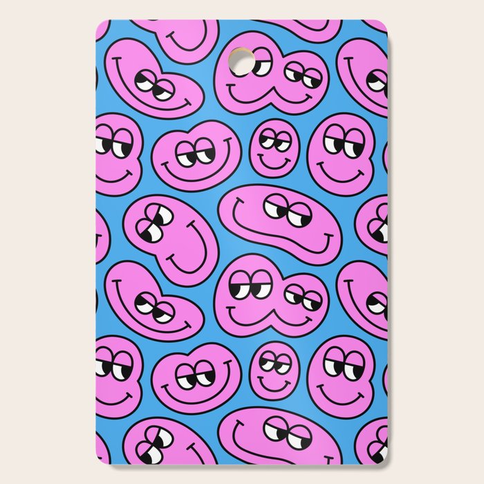Funny retro smiling face cartoon pattern Cutting Board Gallery Image 1