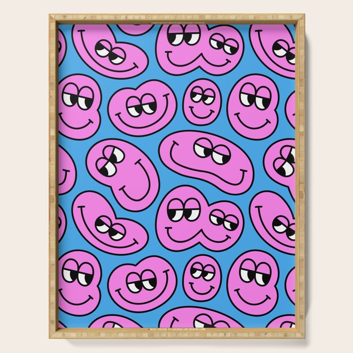 Funny retro smiling face cartoon pattern Serving Tray Gallery Image 1