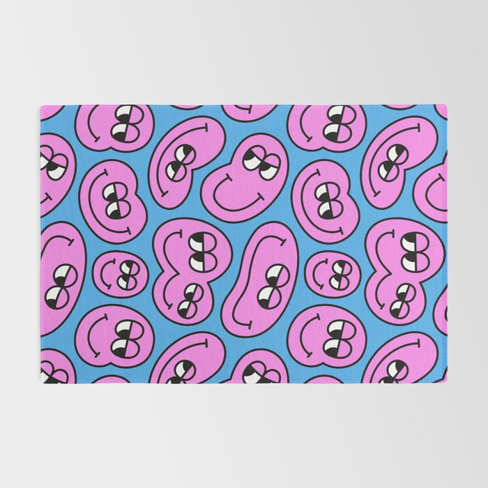 Funny retro smiling face cartoon pattern Rug Gallery Image 2
