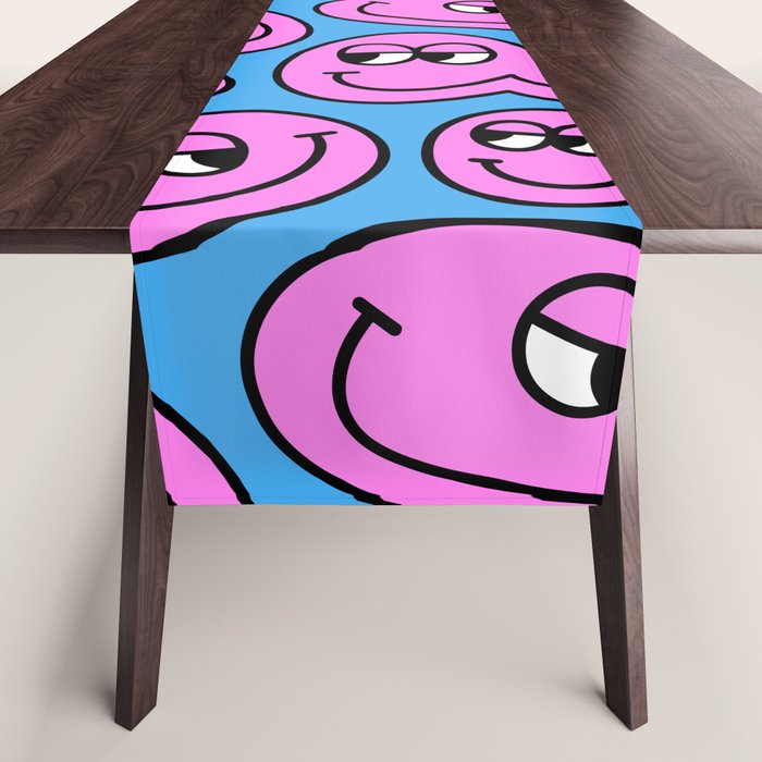 Funny retro smiling face cartoon pattern Table Runner Gallery Image 1