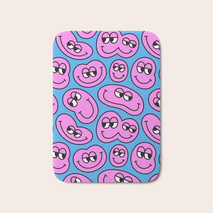 Funny retro smiling face cartoon pattern Bath Mat Gallery Image 1