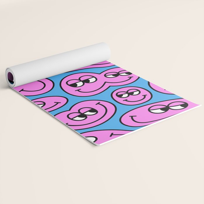 Funny retro smiling face cartoon pattern Yoga Mat Gallery Image 2