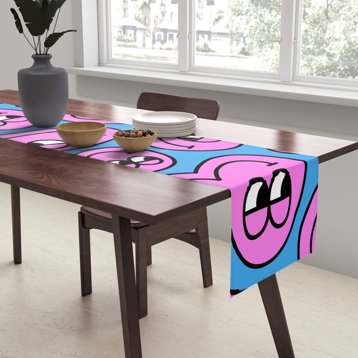 Funny retro smiling face cartoon pattern Table Runner Gallery Image 2