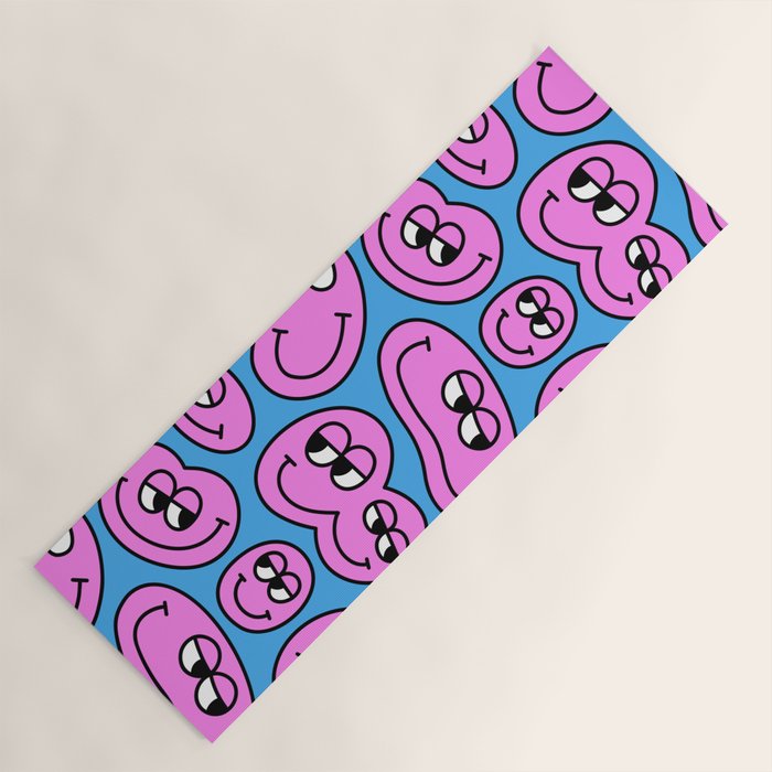 Funny retro smiling face cartoon pattern Yoga Mat Gallery Image 1