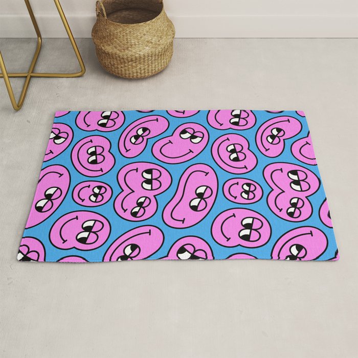 Funny retro smiling face cartoon pattern Rug Gallery Image 1