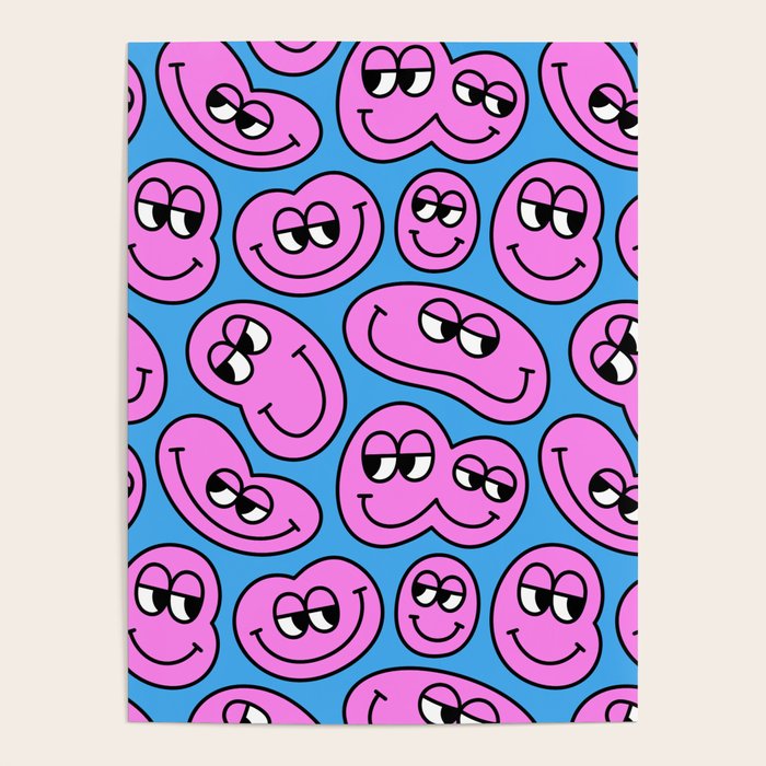 Funny retro smiling face cartoon pattern Poster Gallery Image 4