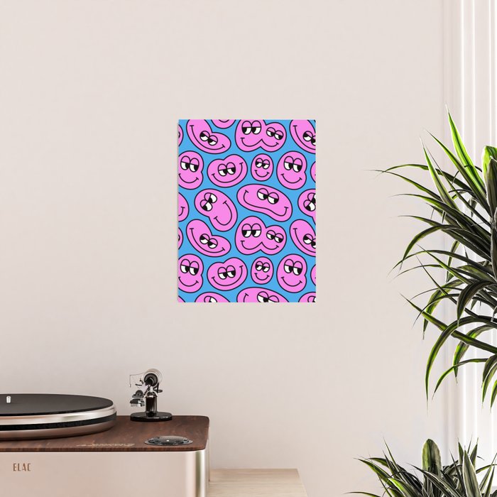 Funny retro smiling face cartoon pattern Poster Gallery Image 2