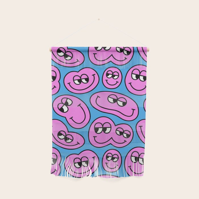 Funny retro smiling face cartoon pattern Wall Hanging Gallery Image 1