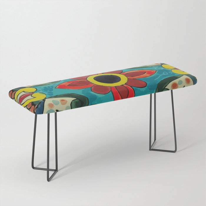Colorful flower bouquet mexican tile floral pattern Bench Gallery Image 1