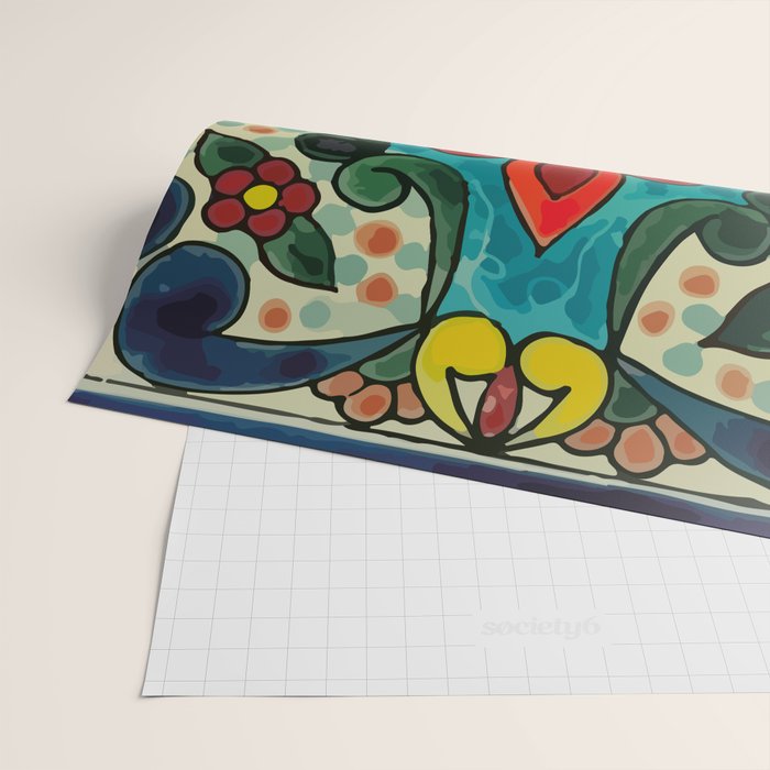Colorful flower bouquet mexican tile floral pattern Wrapping Paper Gallery Image 2