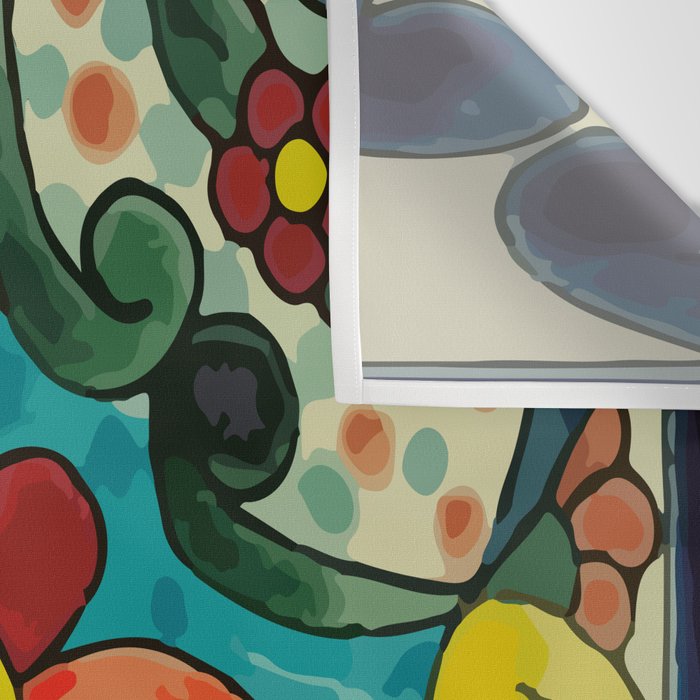 Colorful flower bouquet mexican tile floral pattern Wall Tapestry Gallery Image 3