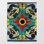 Colorful flower bouquet mexican tile floral pattern Poster Gallery Image 4