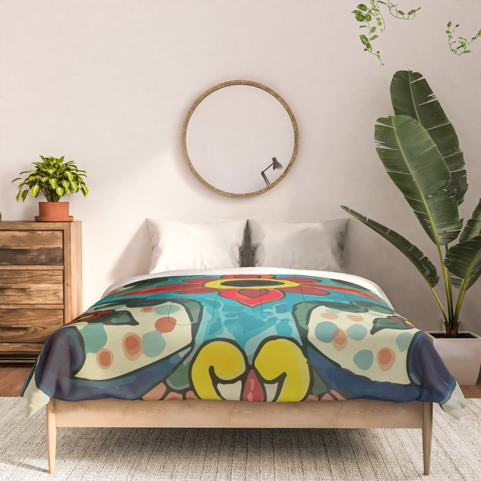 Colorful flower bouquet mexican tile floral pattern Comforter Gallery Image 3