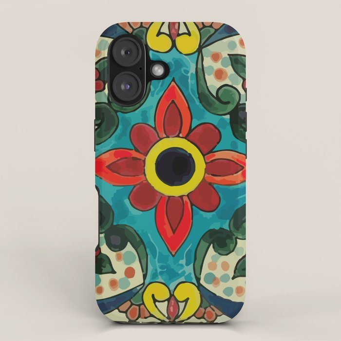 Colorful flower bouquet mexican tile floral pattern iPhone Case Gallery Image 1