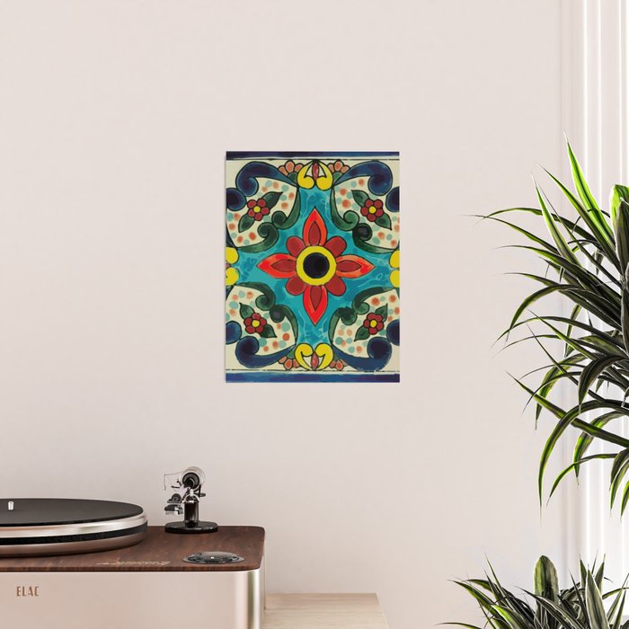 Colorful flower bouquet mexican tile floral pattern Poster Gallery Image 2