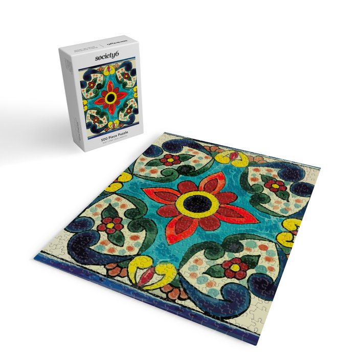 Colorful flower bouquet mexican tile floral pattern Jigsaw Puzzle Gallery Image 2
