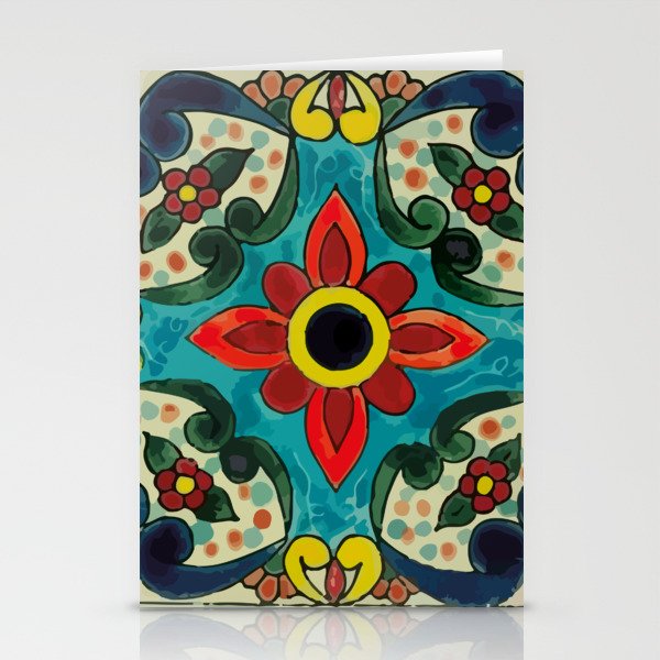 Colorful flower bouquet mexican tile floral pattern Stationery Card Gallery Image 2