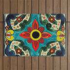 Colorful flower bouquet mexican tile floral pattern Outdoor Rug Gallery Image 1