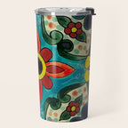 Colorful flower bouquet mexican tile floral pattern Travel Mug Gallery Image 2