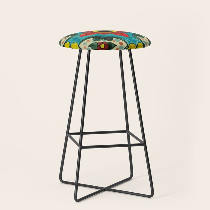 Colorful flower bouquet mexican tile floral pattern Stool Gallery Image 1