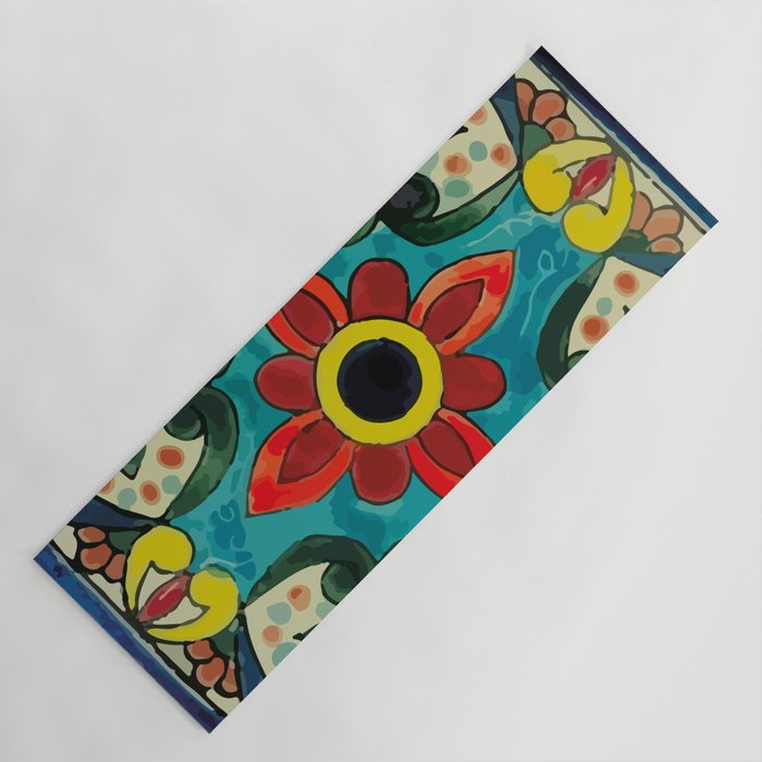 Colorful flower bouquet mexican tile floral pattern Yoga Mat Gallery Image 1