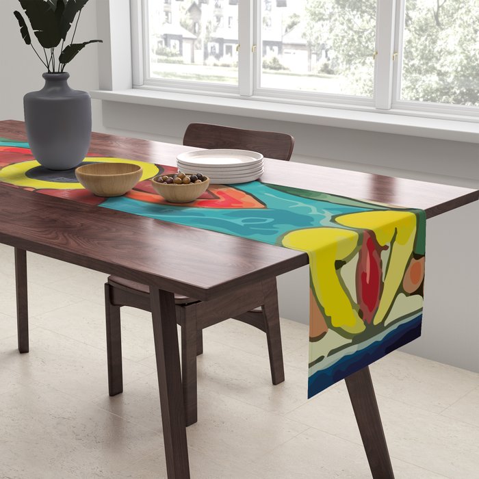 Colorful flower bouquet mexican tile floral pattern Table Runner Gallery Image 2