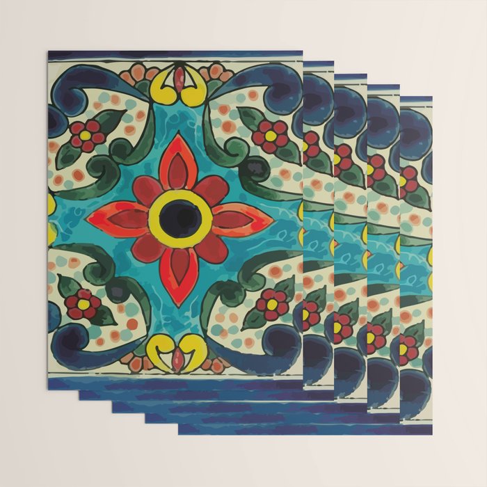 Colorful flower bouquet mexican tile floral pattern Wrapping Paper Gallery Image 3