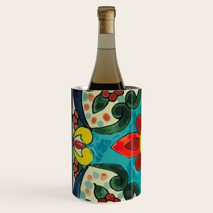 Colorful flower bouquet mexican tile floral pattern Wine Chiller Gallery Image 2