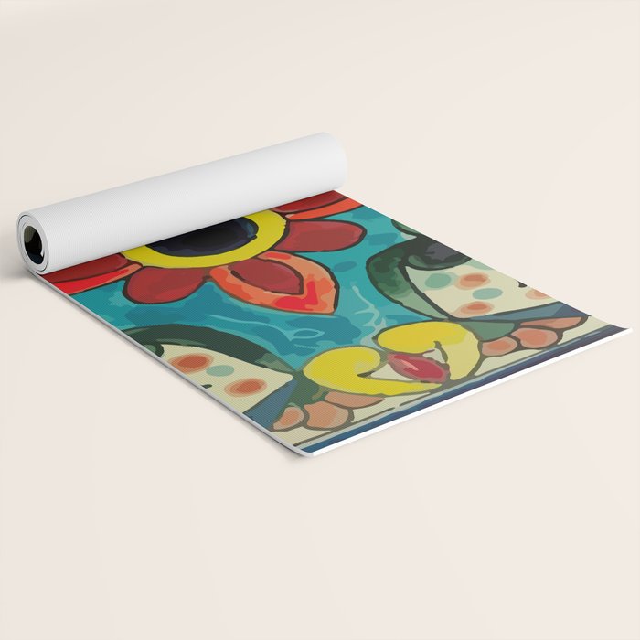 Colorful flower bouquet mexican tile floral pattern Yoga Mat Gallery Image 2