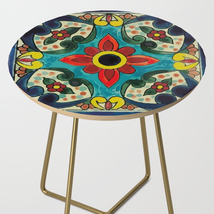 Colorful flower bouquet mexican tile floral pattern Side Table Gallery Image 2