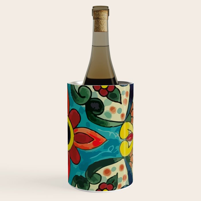 Colorful flower bouquet mexican tile floral pattern Wine Chiller Gallery Image 3