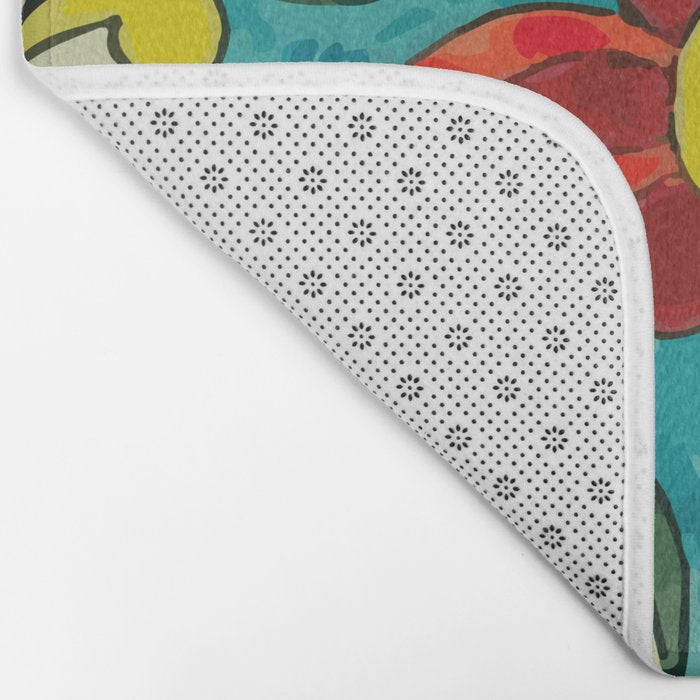 Colorful flower bouquet mexican tile floral pattern Bath Mat Gallery Image 2