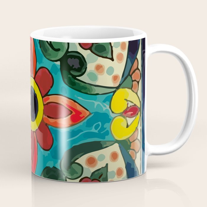 Colorful flower bouquet mexican tile floral pattern Coffee Mug Gallery Image 1