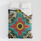 Colorful flower bouquet mexican tile floral pattern Comforter Gallery Image 6