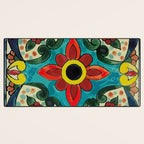 Colorful flower bouquet mexican tile floral pattern Desk Mat Gallery Image 3