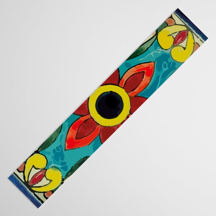 Colorful flower bouquet mexican tile floral pattern Table Runner Gallery Image 3