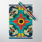 Colorful flower bouquet mexican tile floral pattern Wrapping Paper Gallery Image 1