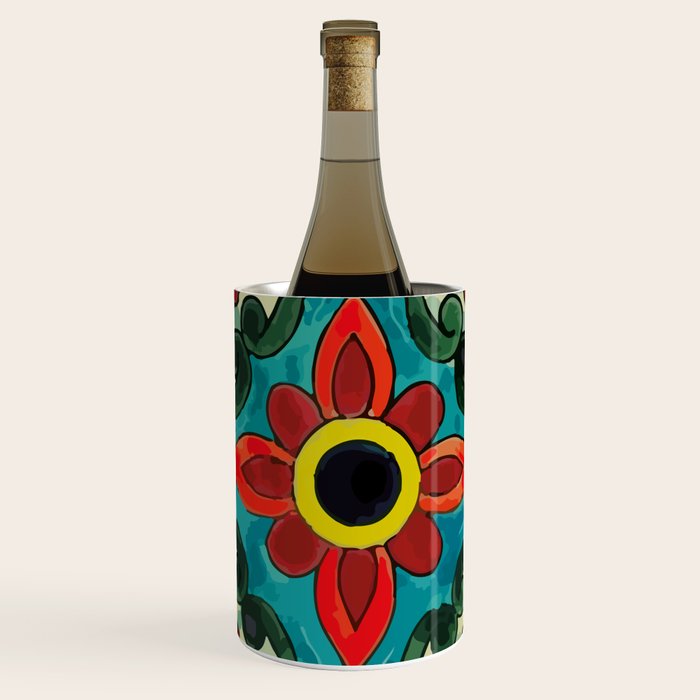 Colorful flower bouquet mexican tile floral pattern Wine Chiller Gallery Image 1