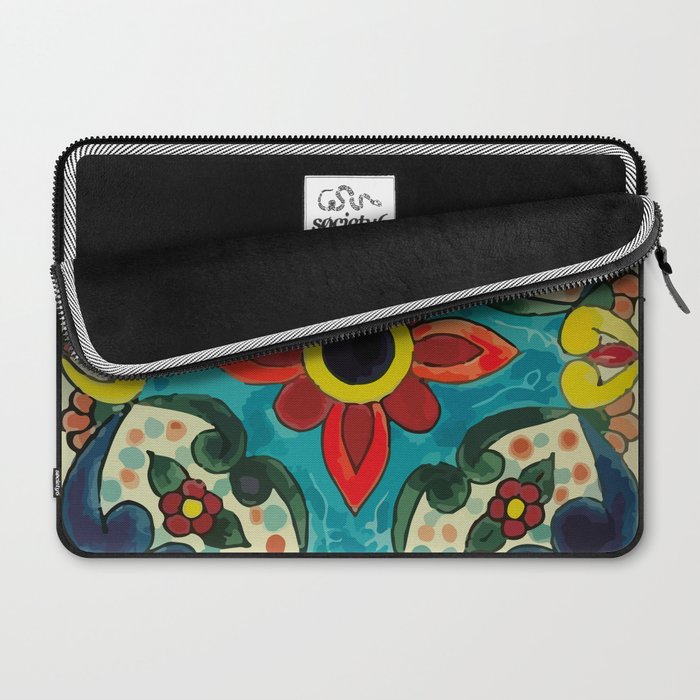 Colorful flower bouquet mexican tile floral pattern Laptop Sleeve Gallery Image 2