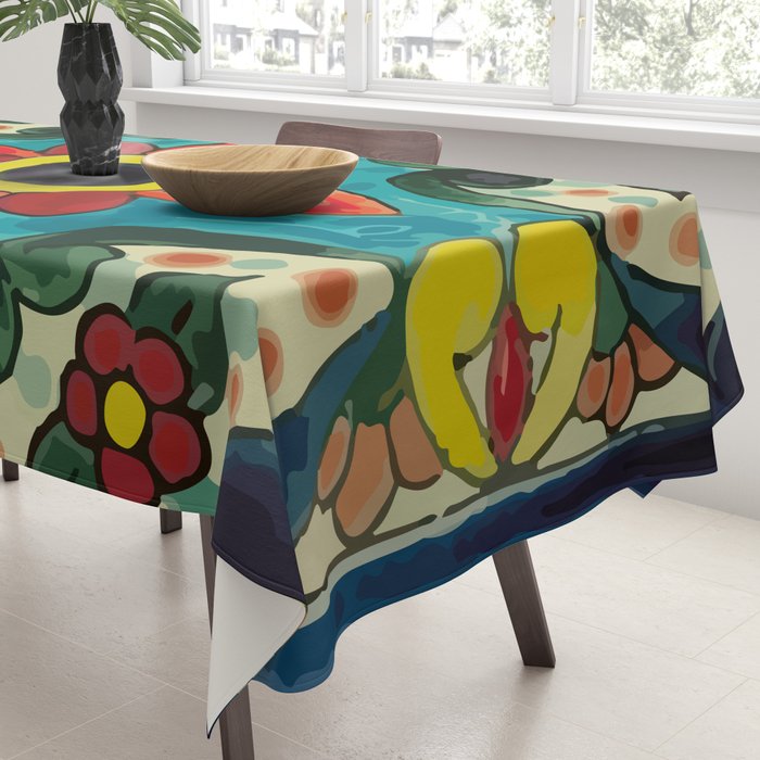 Colorful flower bouquet mexican tile floral pattern Tablecloth Gallery Image 3