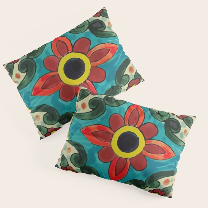 Colorful flower bouquet mexican tile floral pattern Pillow Sham Gallery Image 3