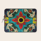 Colorful flower bouquet mexican tile floral pattern Laptop Sleeve Gallery Image 1