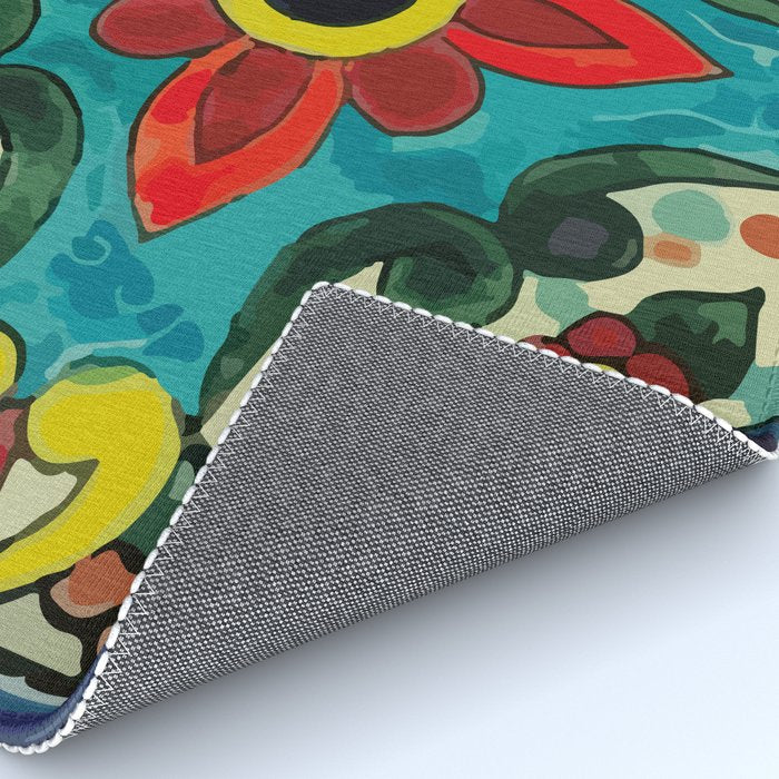 Colorful flower bouquet mexican tile floral pattern Rug Gallery Image 4