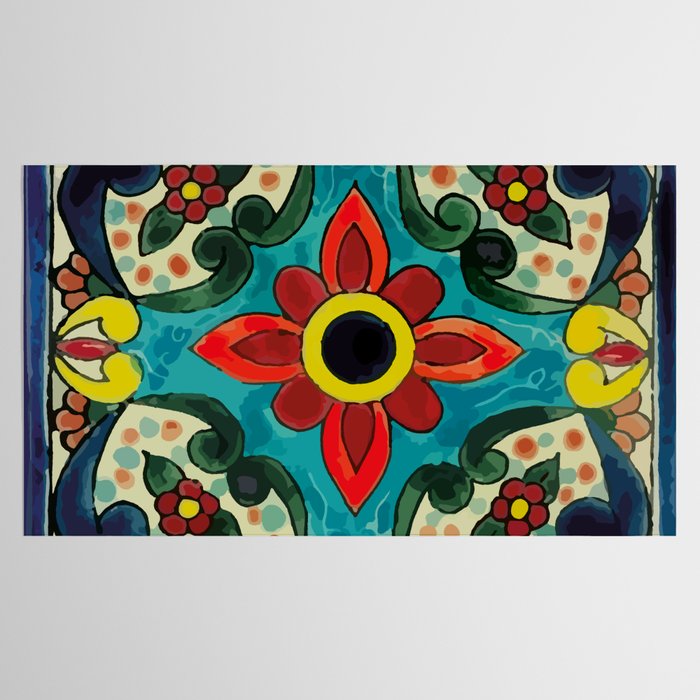Colorful flower bouquet mexican tile floral pattern Tablecloth Gallery Image 2