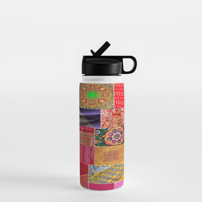 Boho Sari Patchwork Quilt Water Bottle Gallery Image 1