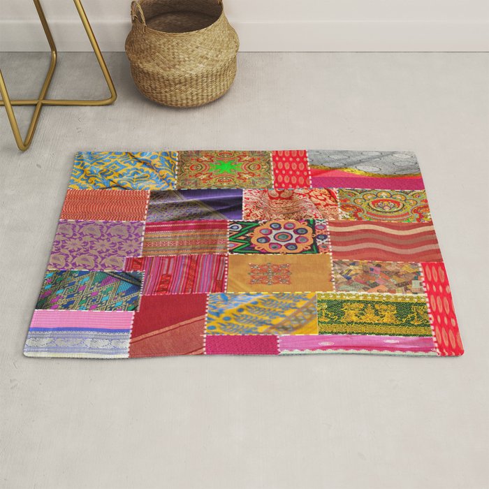 Boho Sari Patchwork Quilt Rug Gallery Image 1