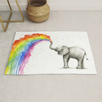 Baby Elephant Spraying Rainbow Rug Gallery Image 1