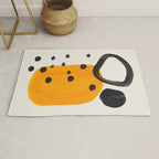 Unique Abstract Unique Mid century Modern Yellow Mustard Black Ring Dots Rug Gallery Image 1