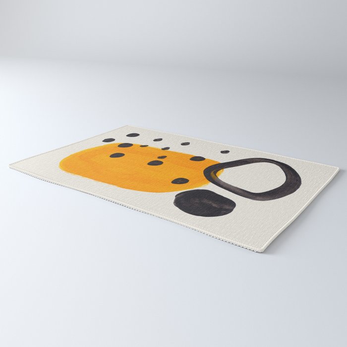 Unique Abstract Unique Mid century Modern Yellow Mustard Black Ring Dots Rug Gallery Image 3