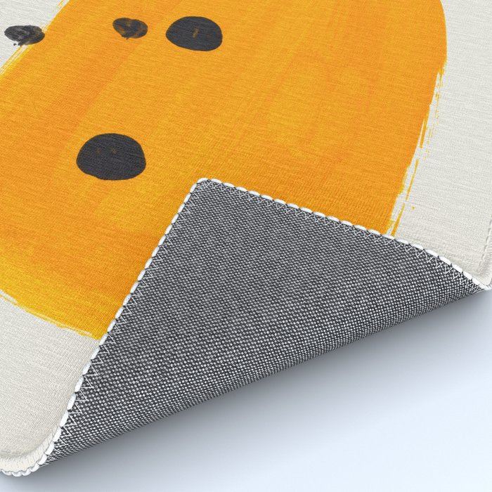 Unique Abstract Unique Mid century Modern Yellow Mustard Black Ring Dots Rug Gallery Image 4